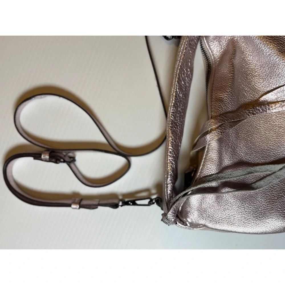 Aimee Kestenberg Crossbody Rose Gold Metallic Leather Tassel Zip Bag Small